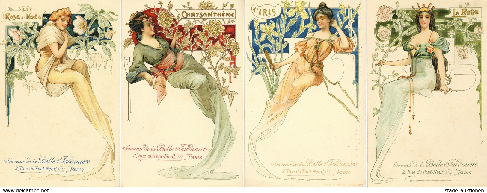 Jugendstil Frauen Blumen La Belle Jardiniere Lot Mit 4 Künstler-Karten I-II Art Nouveau Femmes - Ohne Zuordnung