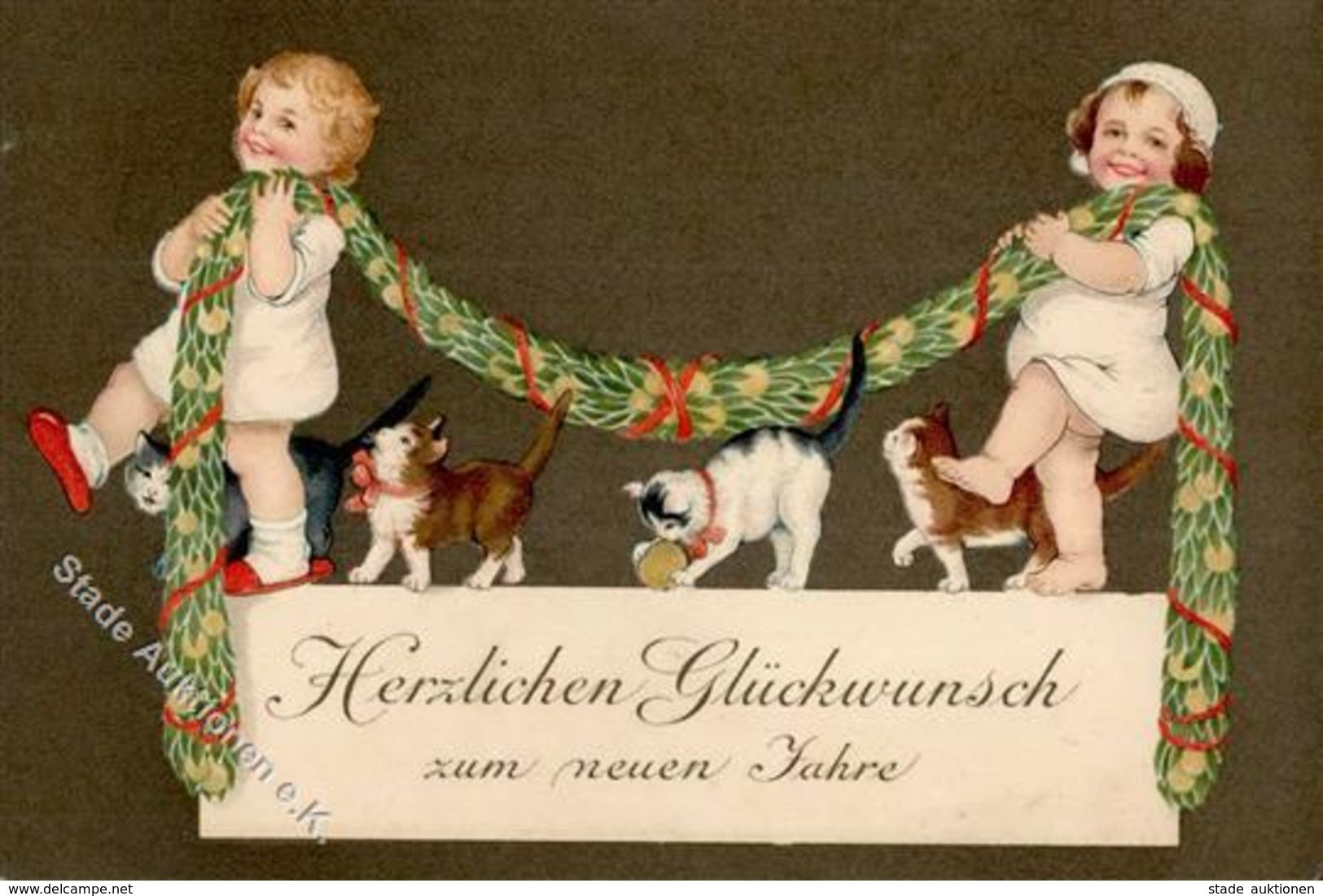 Flatscher, M. Kinder Katzen Neujahr  Künstlerkarte 1909 I-II Bonne Annee Chat - Ohne Zuordnung