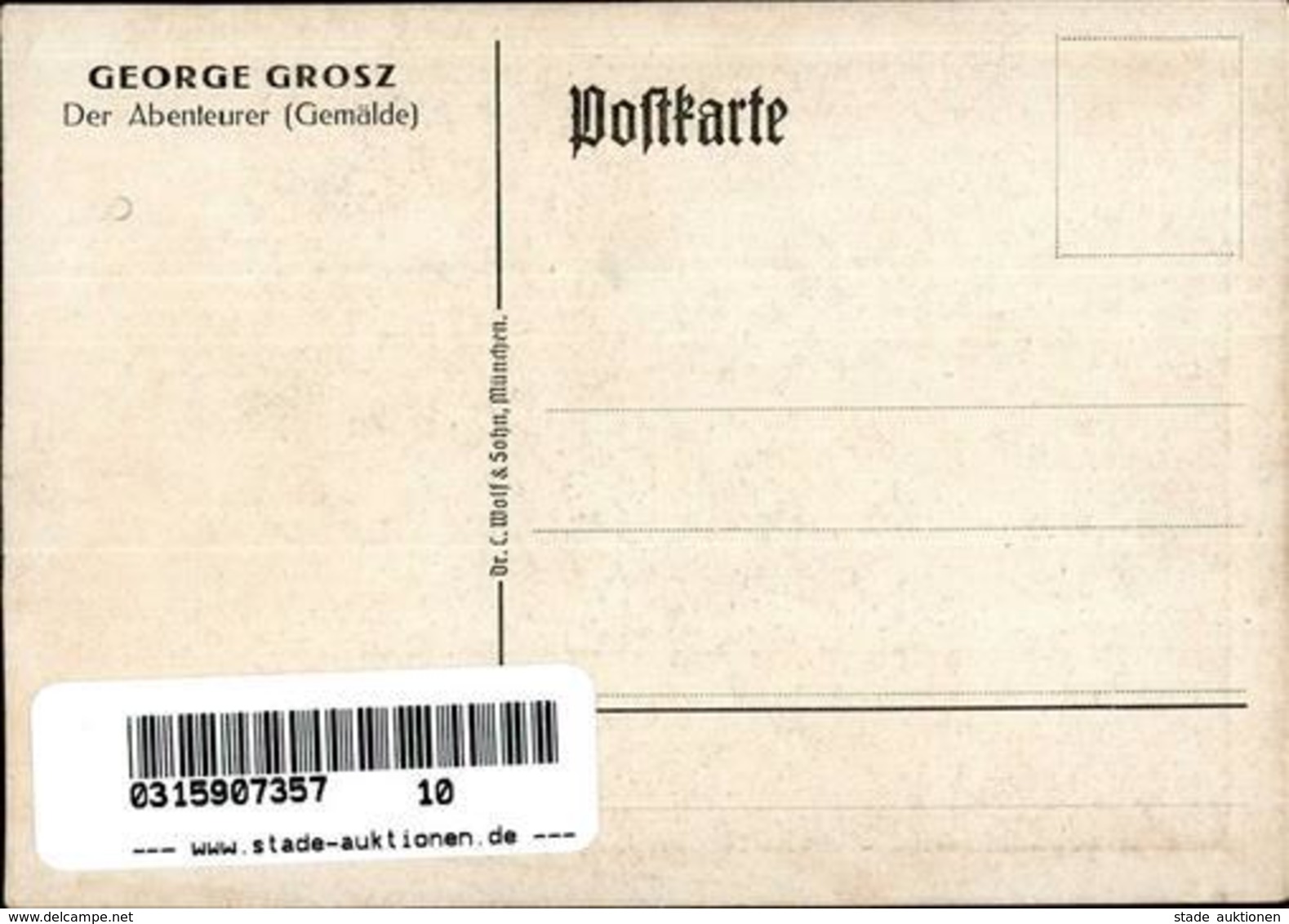 Grosz, George Der Abenteurer Künstlerkarte I-II - Ohne Zuordnung