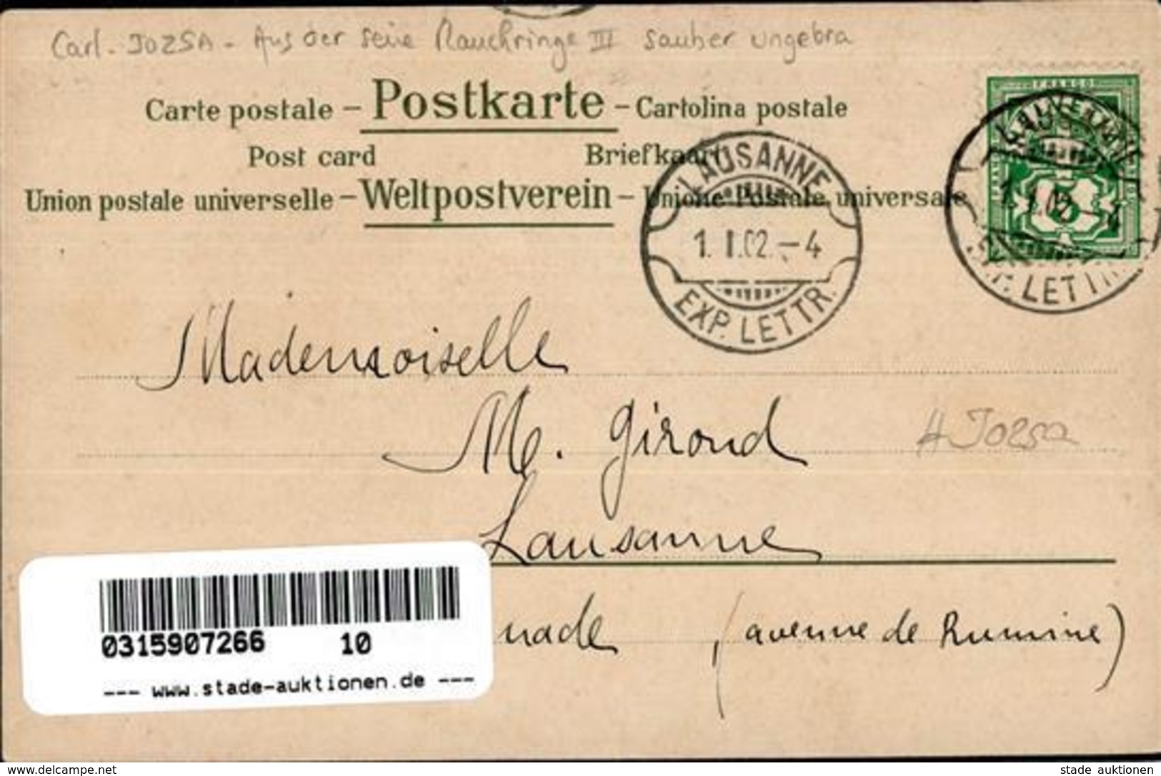 Jozsa, Carl Rauchringe Frau Künstlerkarte 1901 I-II - Ohne Zuordnung