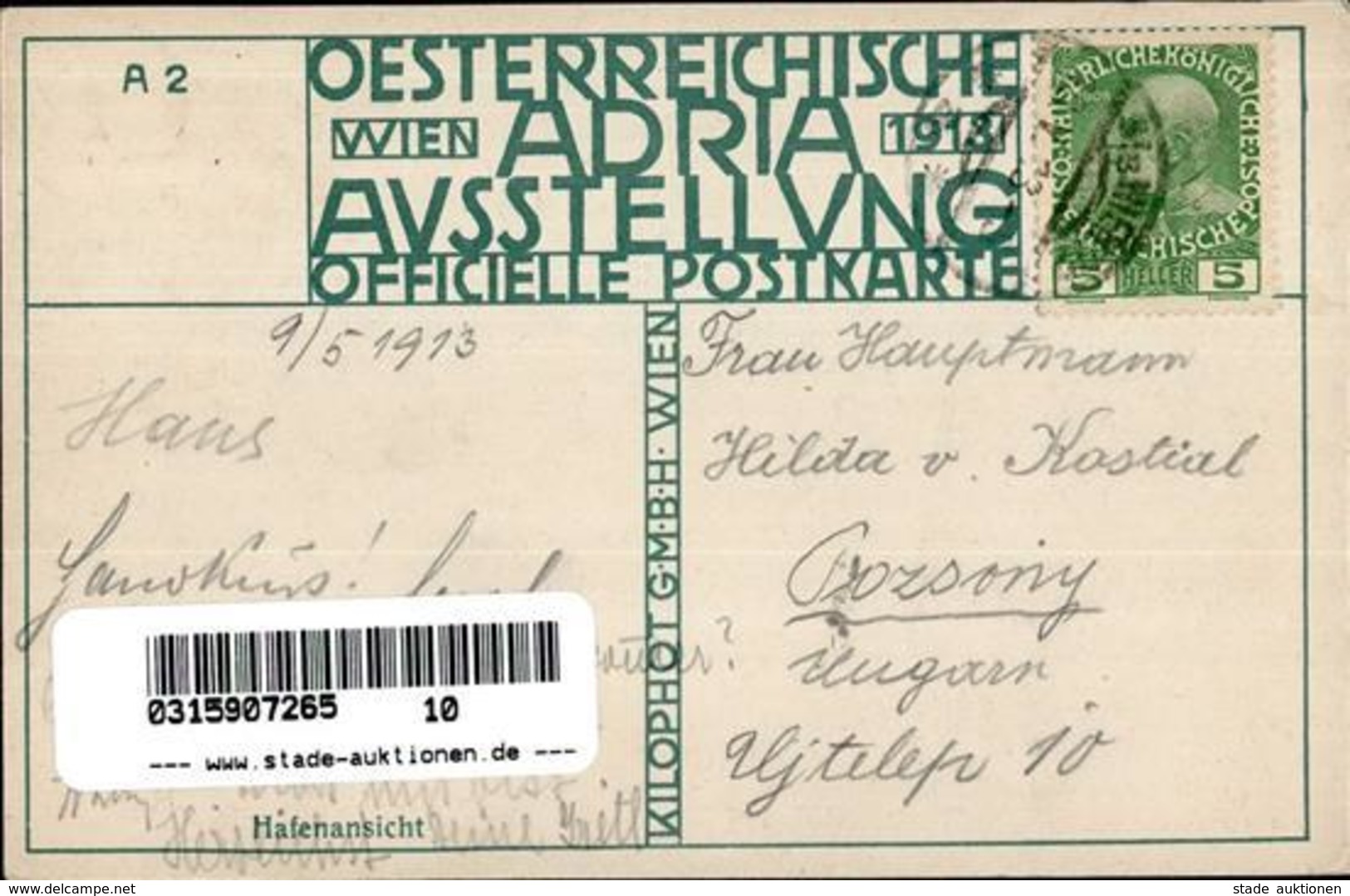 Kalmsteiner, H. Hafenansicht Adria Ausstellung Künstlerkarte 1913 I-II Expo - Ohne Zuordnung