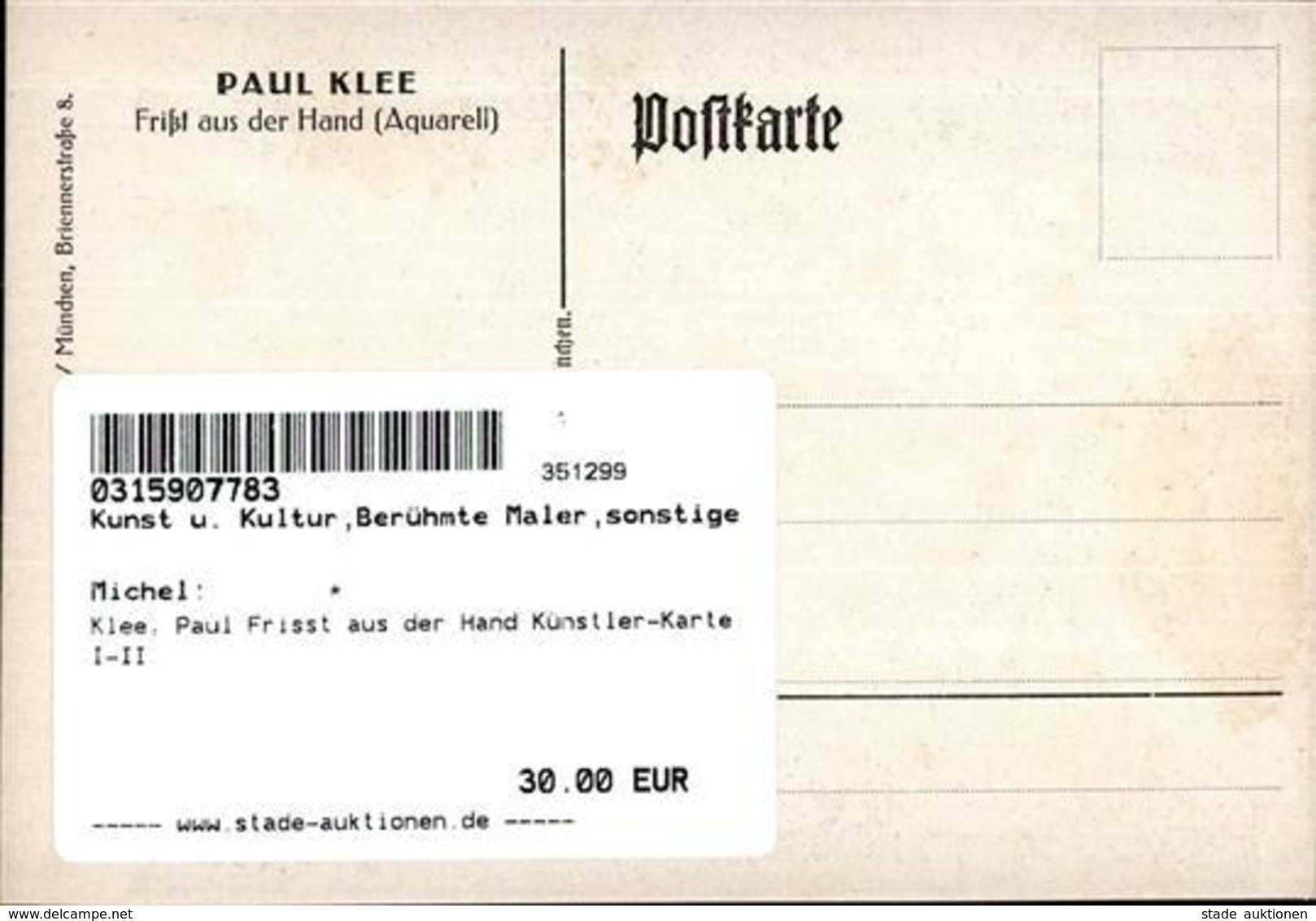 Klee, Paul Frisst Aus Der Hand Künstler-Karte I-II - Ohne Zuordnung