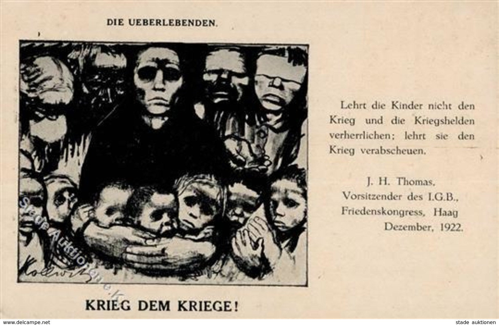 Kollwitz, K. Die Überlebenden Krieg Dem Kriege  Künstlerkarte I-II - Ohne Zuordnung