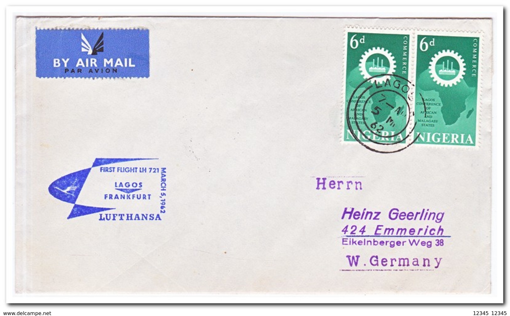 Nigeria 1962, First Flight LH721, Lagos-Frankfurt - Nigeria (1961-...)