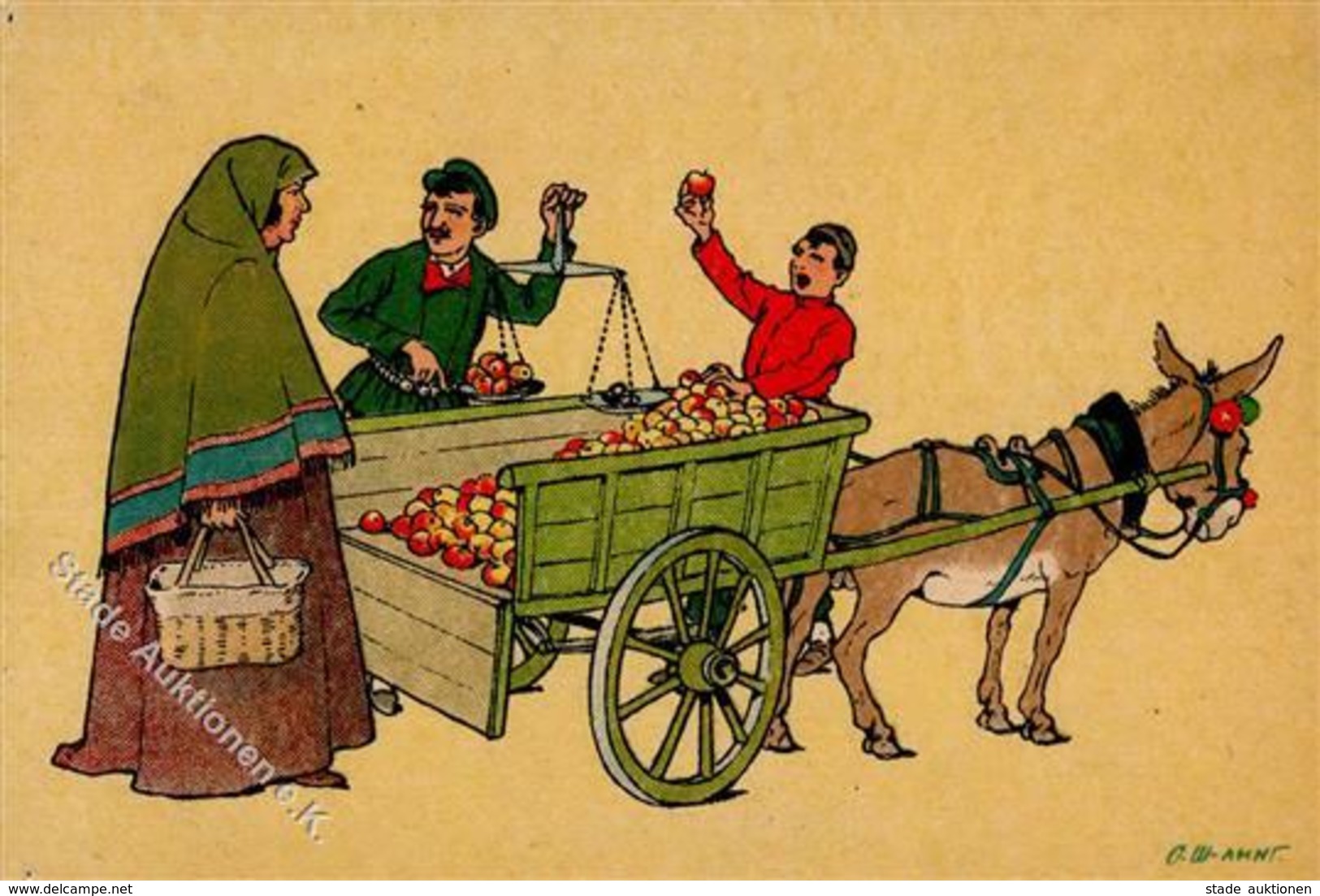 Kunst Russland Sign. Schmerlinger, I. O. Äpfelverkäufer Künstlerkarte I-II - Ohne Zuordnung