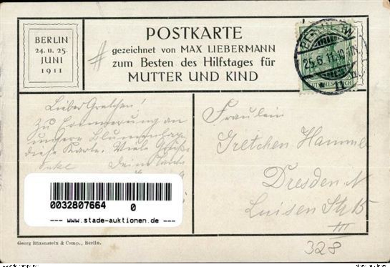 Liebermann, M. Zum Besten Des Hilfstages Für Mutter Und Kind  Künstlerkarte 1911 I-II - Non Classificati