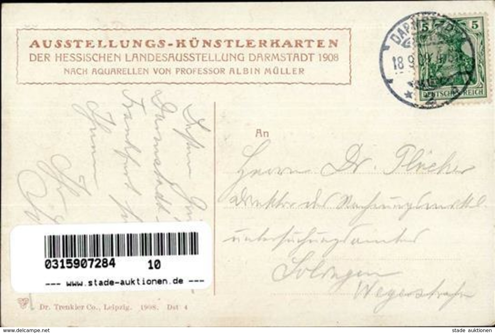 Kunstgeschichte Darmstadt Müller, Albin Prof. Hauptausstellungsgebäude Für Angewandte Kunst  Künstlerkarte 1908 I-II - Christiansen