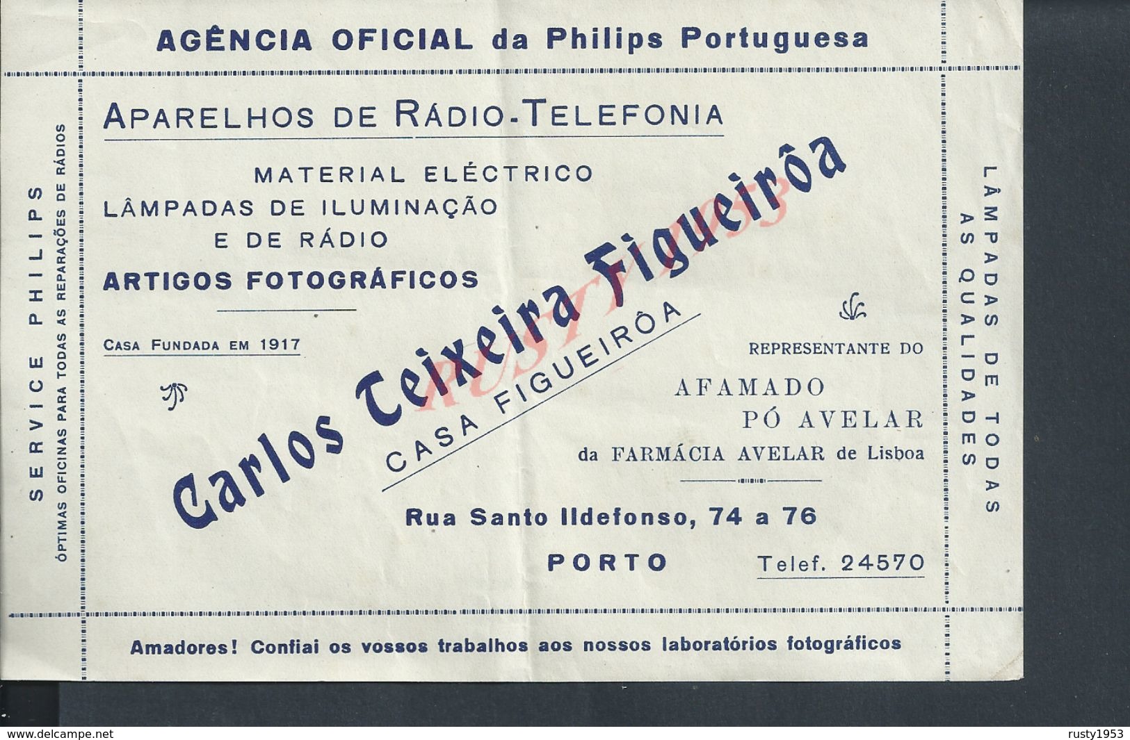 PORTUGAL AGENCE PHILIPS PORTUGAISE RADIO TELEFONIA CARLOS TEIXEIRA PORTO : - Portugal