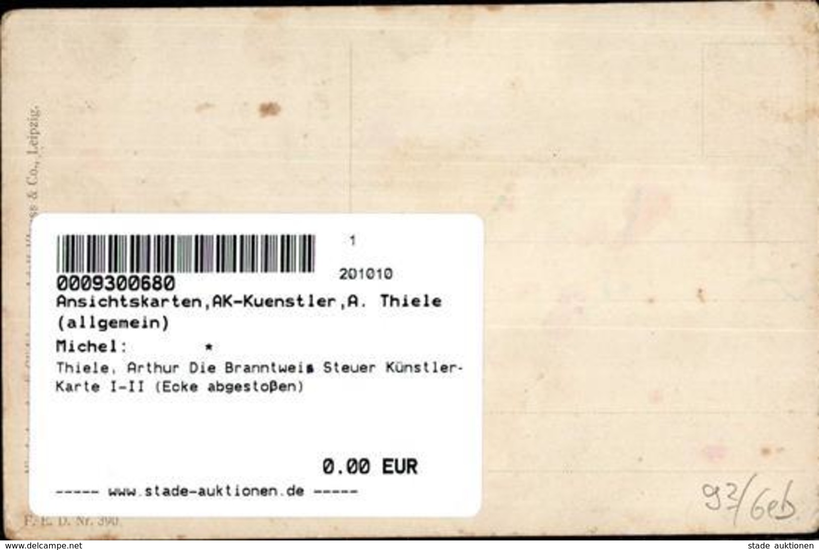 Thiele, Arthur Die Branntwein Steuer Künstler-Karte I-II (Ecke Abgestoßen) - Thiele, Arthur