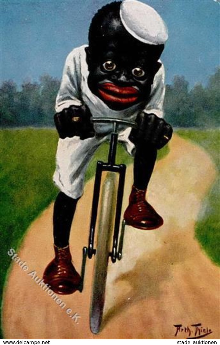 Thiele, Arthur Fahrrad Schwarzafrikaner Künstler-Karte 1909 I-II Cycles - Thiele, Arthur