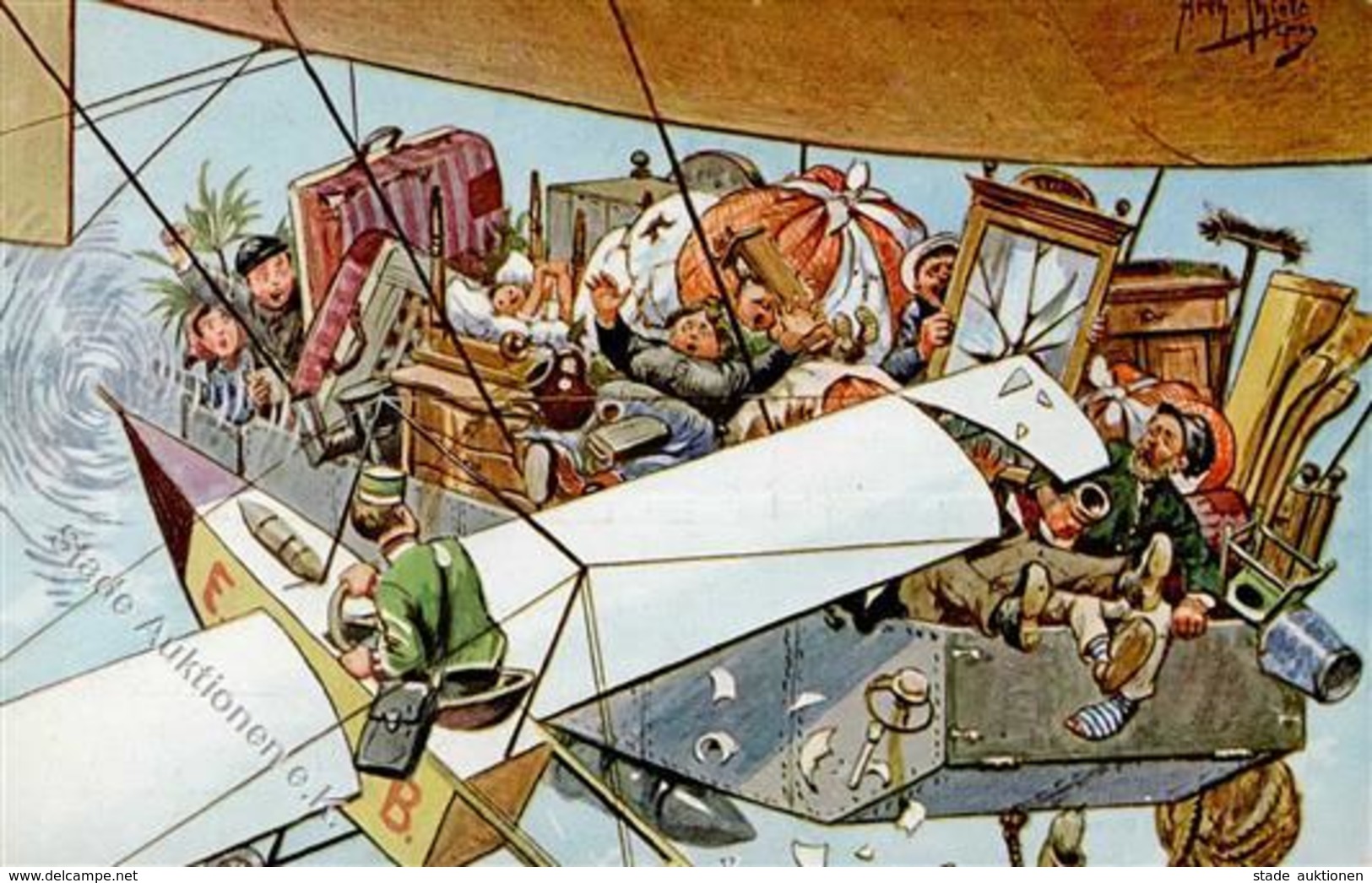 Thiele, Arthur Flugzeug Ballon Umzug Künstlerkarte I-II Aviation - Thiele, Arthur
