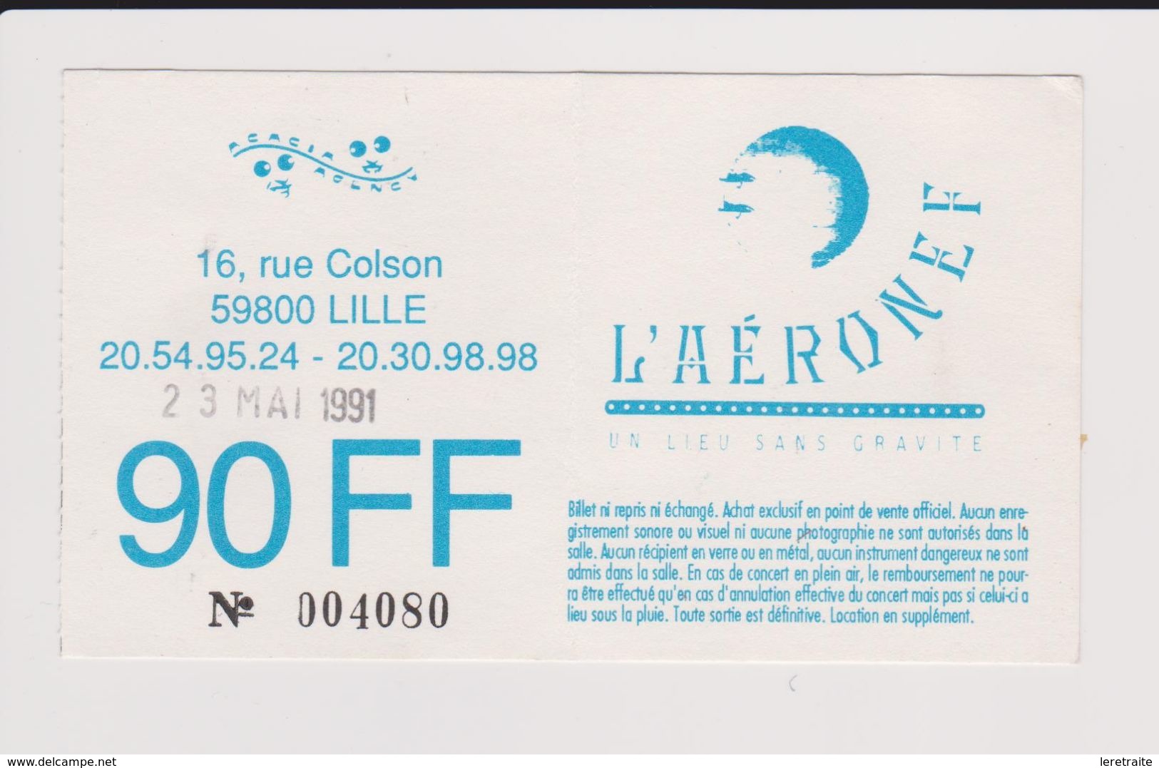 Concert VILLA MEDICIS + FLESHTONES 23 Mai 1991 L'Aéronef Lille. Sans Le Nom Des Groupes. - Concert Tickets