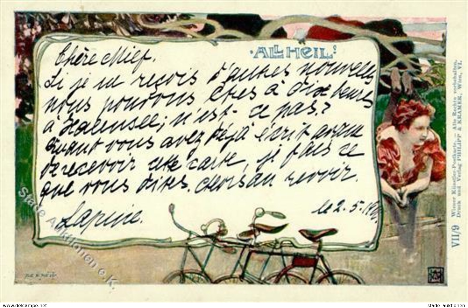 Philipp & Kramer Frau Fahrrad Sign. Hampel, Walter Künstlerkarte 1900 I-II Cycles - Non Classificati