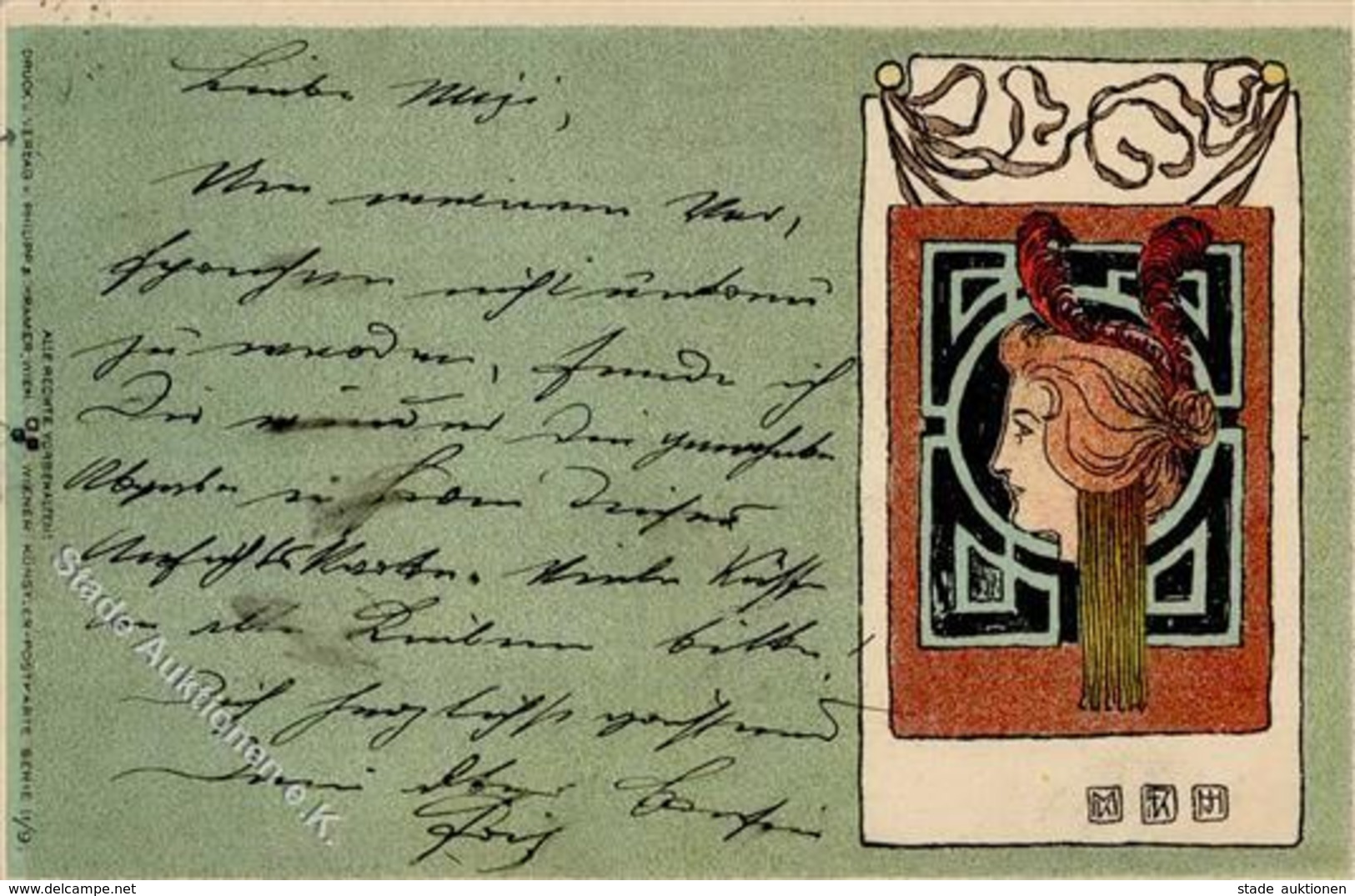 Philipp & Kramer Frau Jugendstil Sign. Moser, Koloman Künstlerkarte 1899 I-II (fleckig) Art Nouveau - Non Classificati