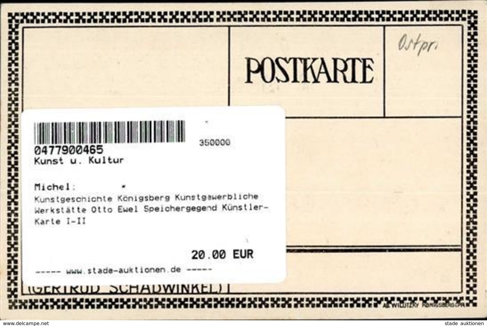 Kunstgeschichte Königsberg Kunstgewerbliche Werkstätte Otto Ewel Speichergegend Künstler-Karte I-II - Non Classificati
