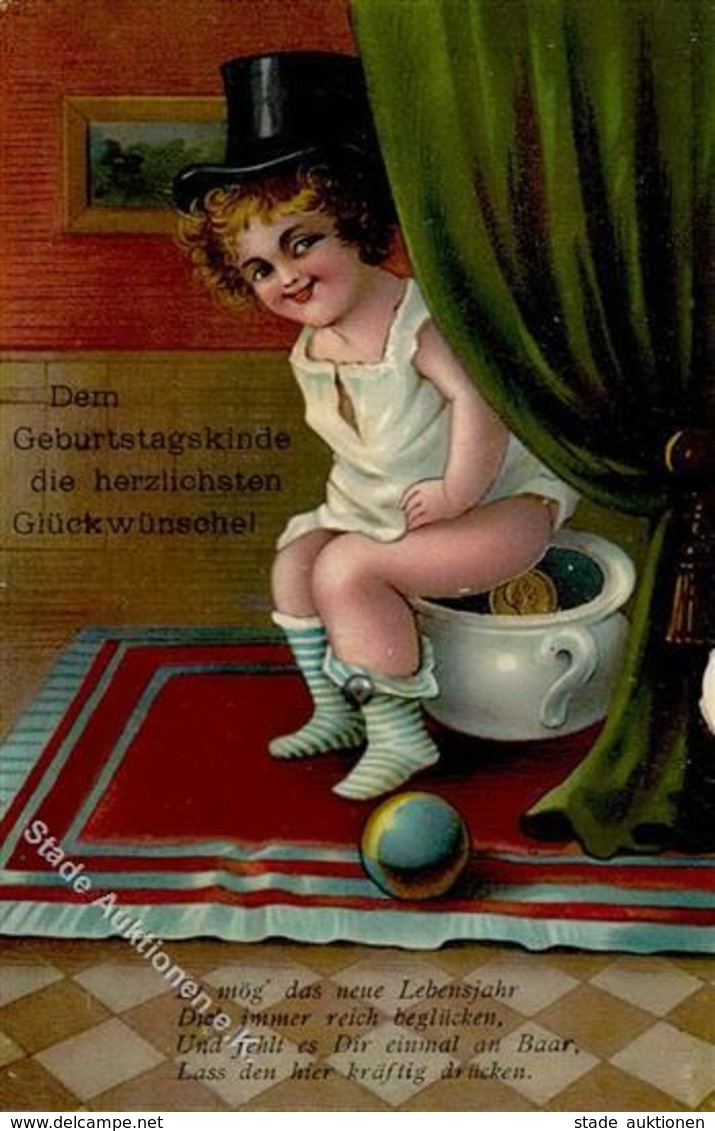 MECHANIK-DREHKARTE - Geburtstagskind Auf Der Toilette Mit Geld I-II Argent - Non Classificati