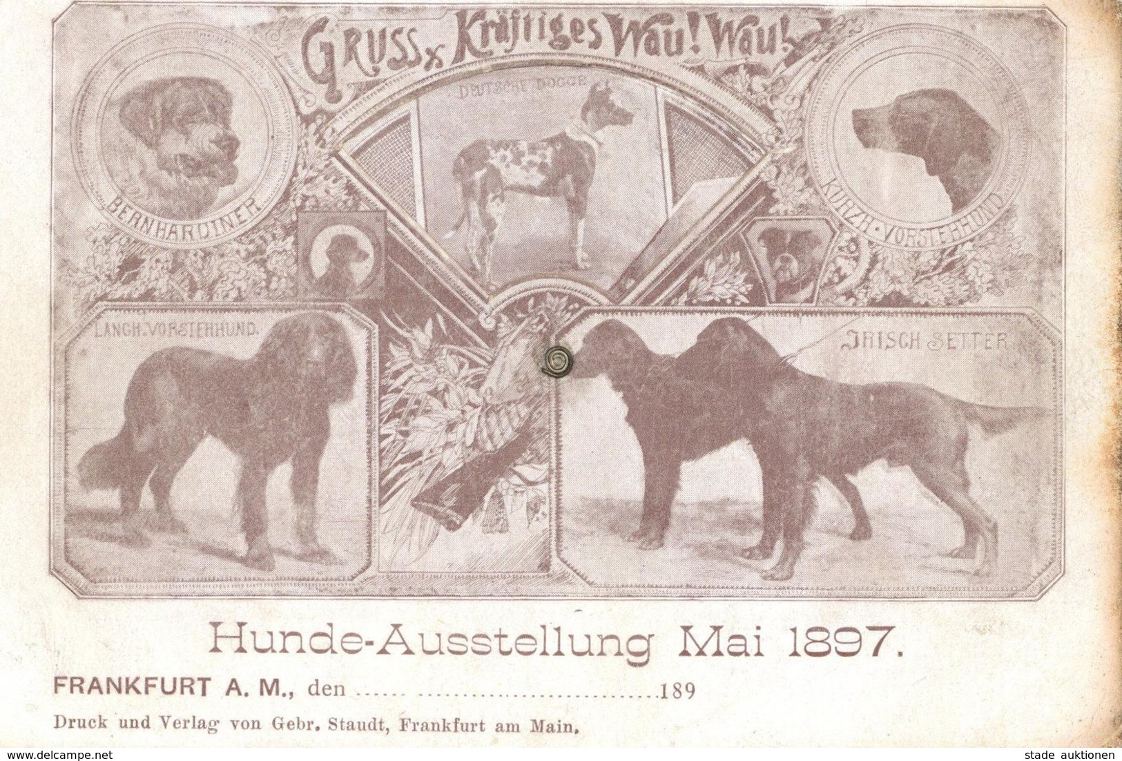 Mechanik-Karte Hunde Ausstellung Frankfurt (6000) 1897 Drehkarte I-II Expo Chien - Non Classificati