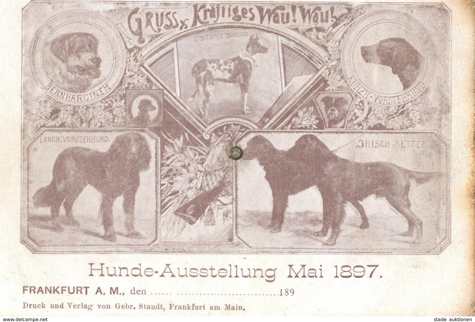 Mechanik-Karte Hunde Ausstellung Frankfurt (6000) 1897 Drehkarte I-II Expo Chien - Ohne Zuordnung