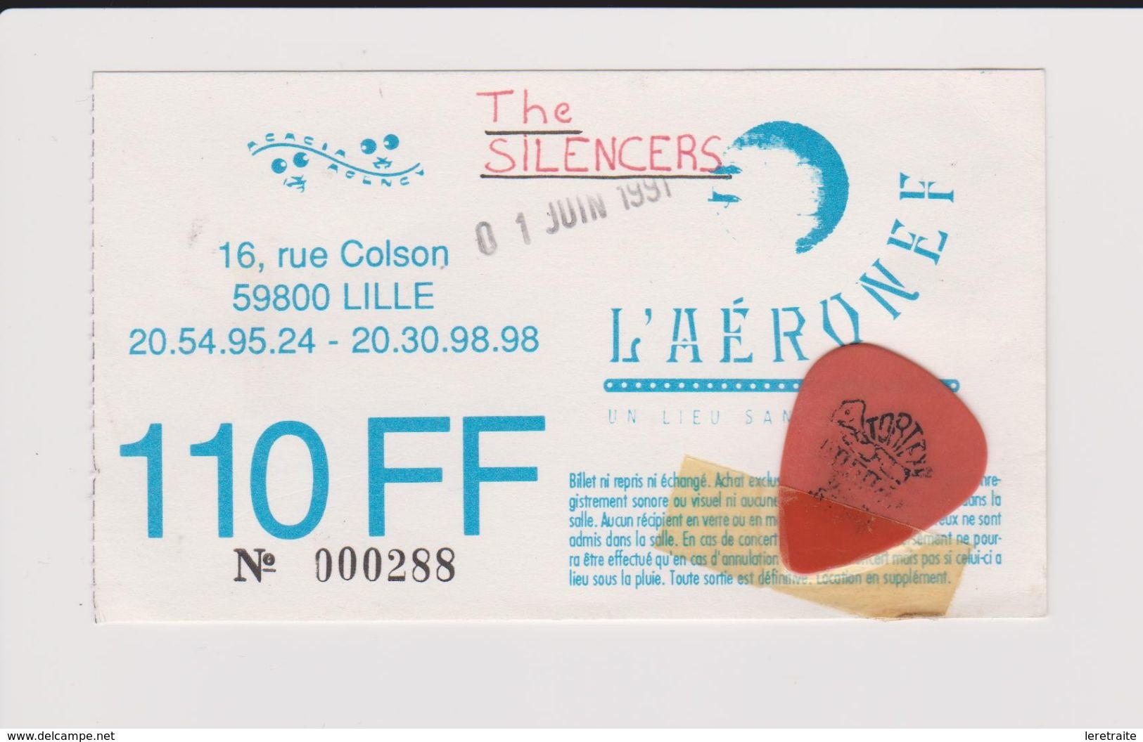 Concert THE SILENCERS 1er Juin 1991 L'Aéronef Lille. Avec L'onglet Du Guitariste. - Biglietti Per Concerti