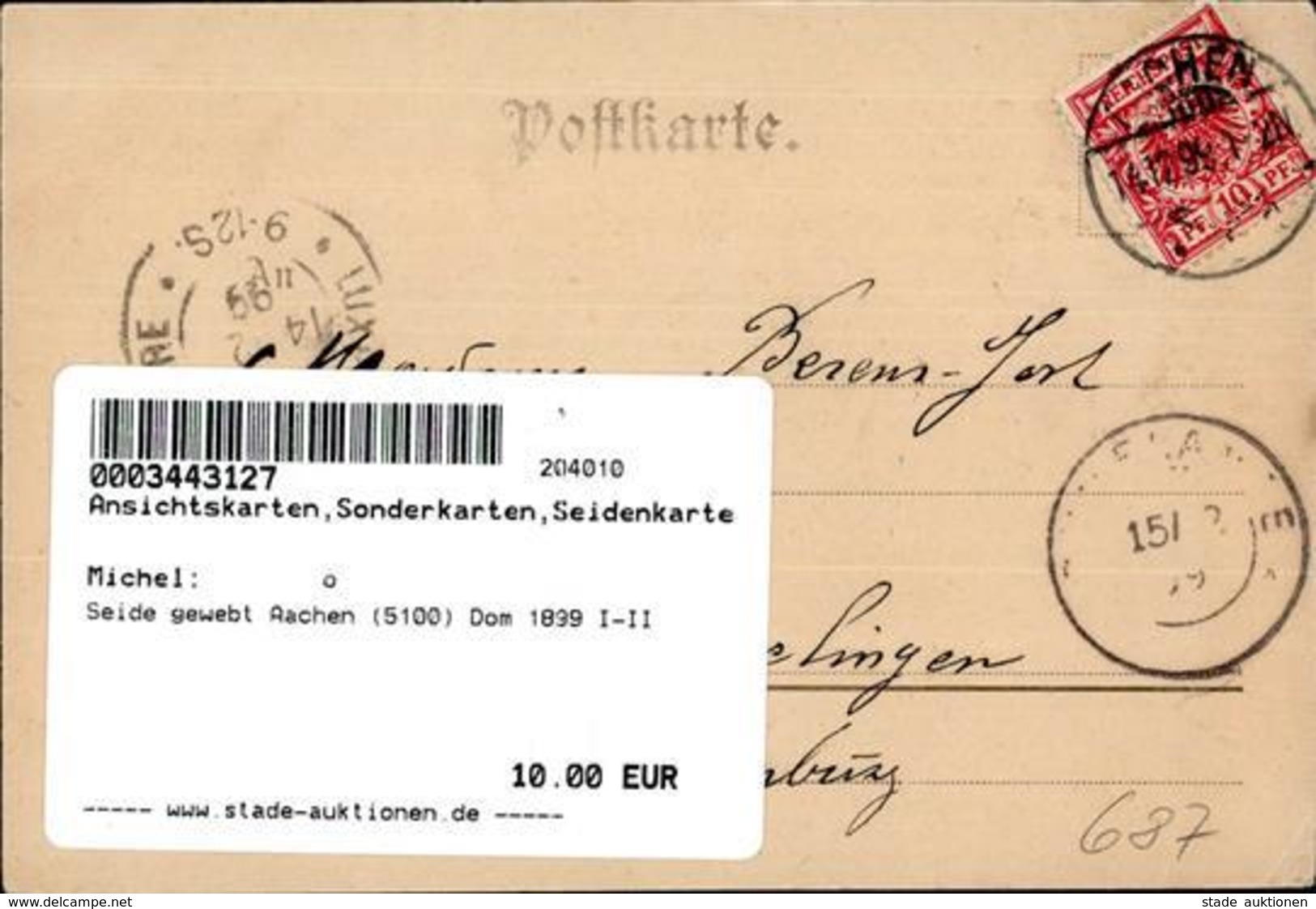 Seide Gewebt Aachen (5100) Dom 1899 I-II Soie - Non Classificati