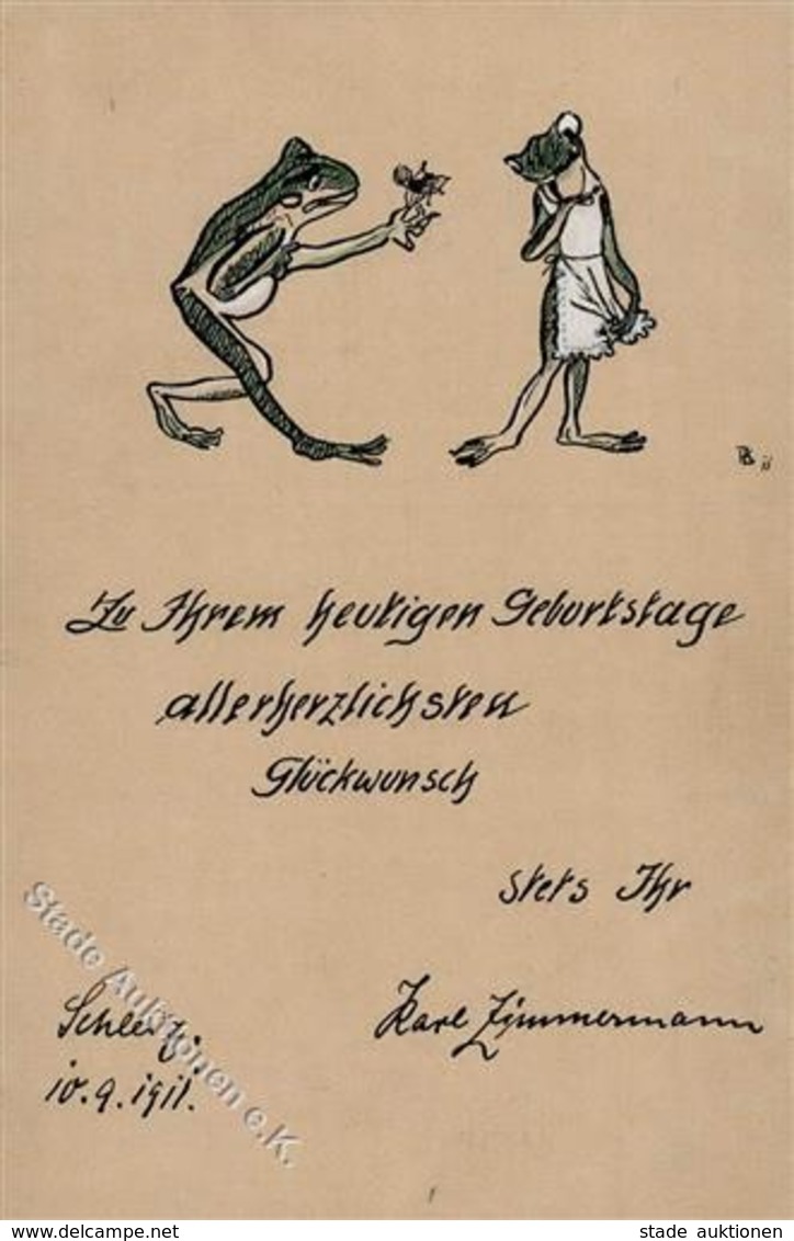 Handgemalt Frösche Personifiziert Sign. Zimmermann, Karl Künstlerkarte 1911 I-II (keine Ak-Einteilung) Peint à La Main - Non Classificati