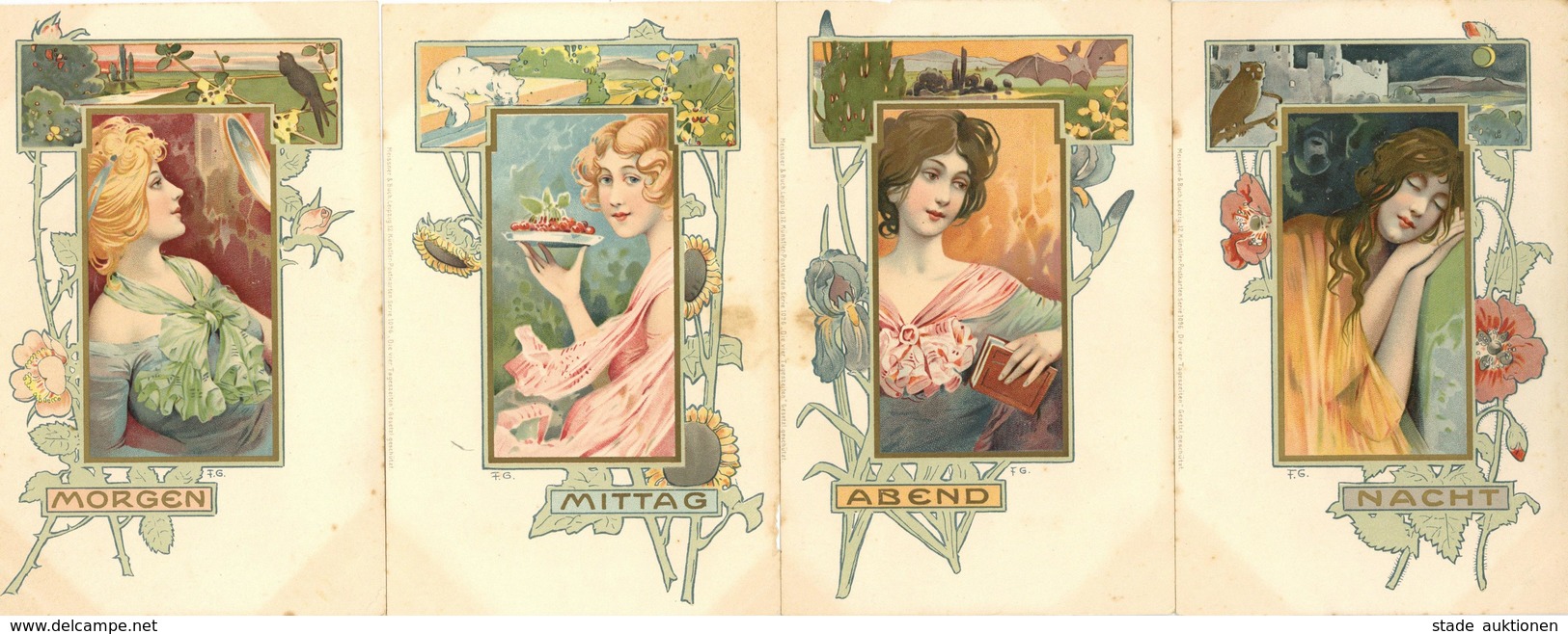 Tageszeiten-Karten 4'er Serie Jugendstil II (fleckig) Art Nouveau - Non Classificati