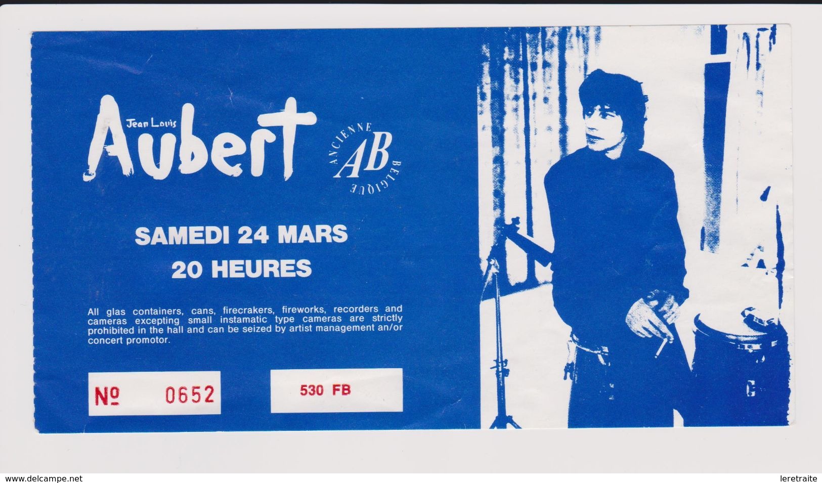 Concert JEAN LOUIS AUBERT 24 Mars 1990 Ancienne Belgique. - Tickets De Concerts
