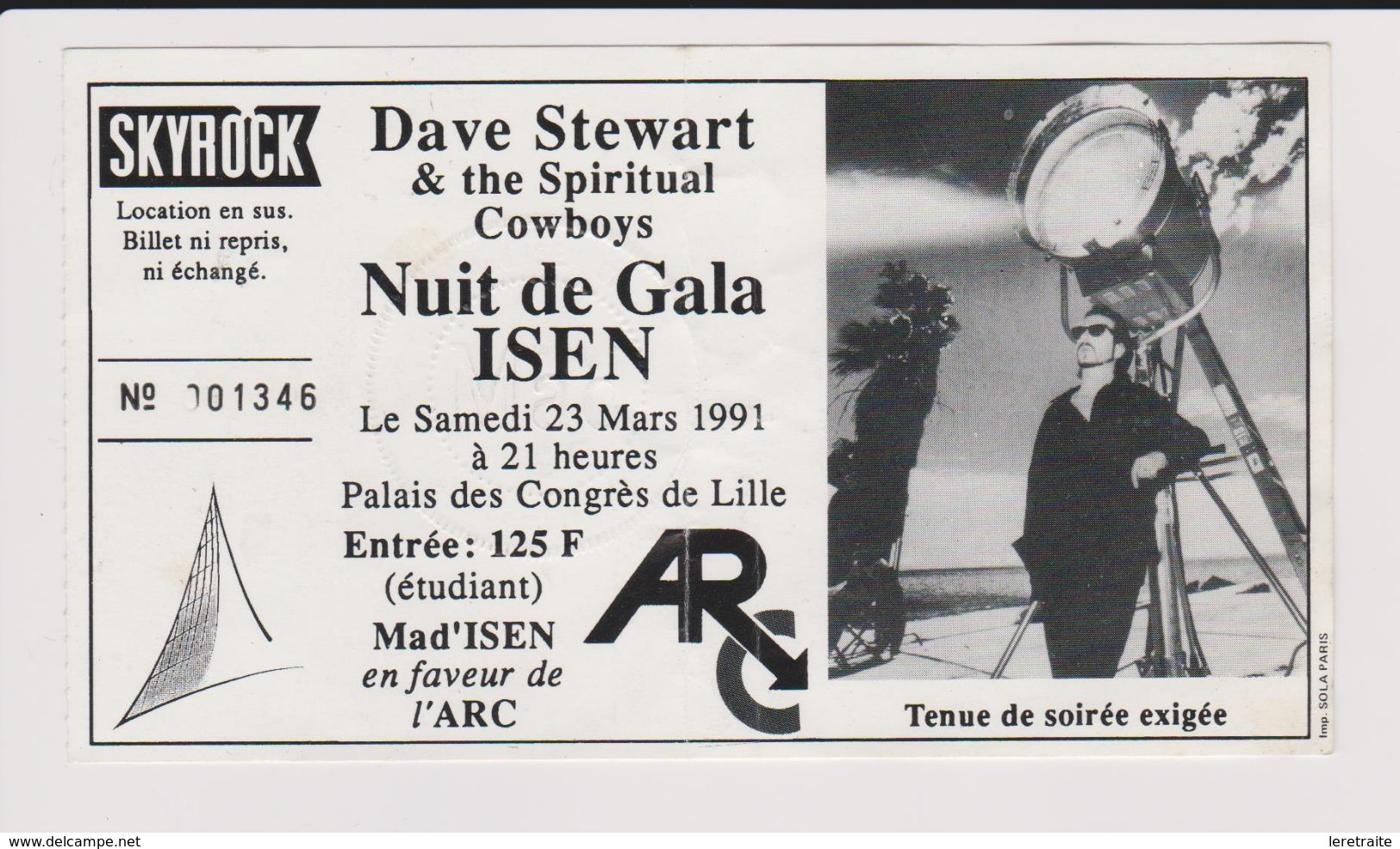 Concert DAVE STEWART & The Spiritual Cowboys, ISEN, 23 Mars 1991 Palais Des Congrès Lille. - Concerttickets