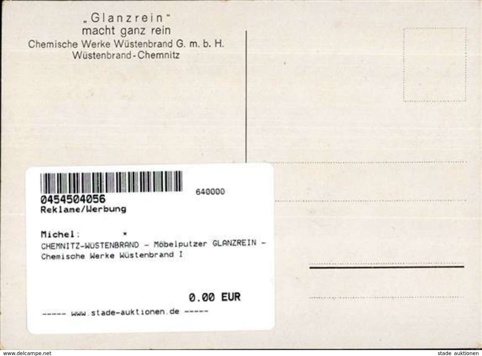 CHEMNITZ-WÜSTENBRAND - Möbelputzer GLANZREIN - Chemische Werke Wüstenbrand I - Werbepostkarten