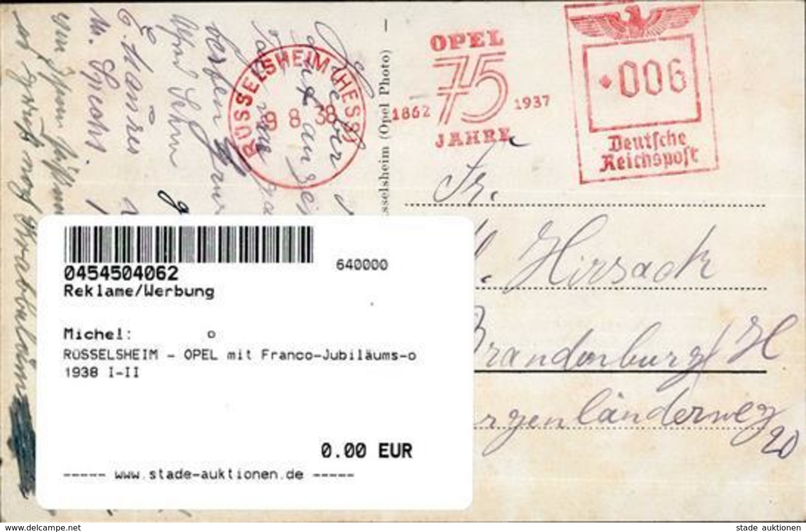RÜSSELSHEIM - OPEL Mit Franco-Jubiläums-o 1938 I-II - Werbepostkarten