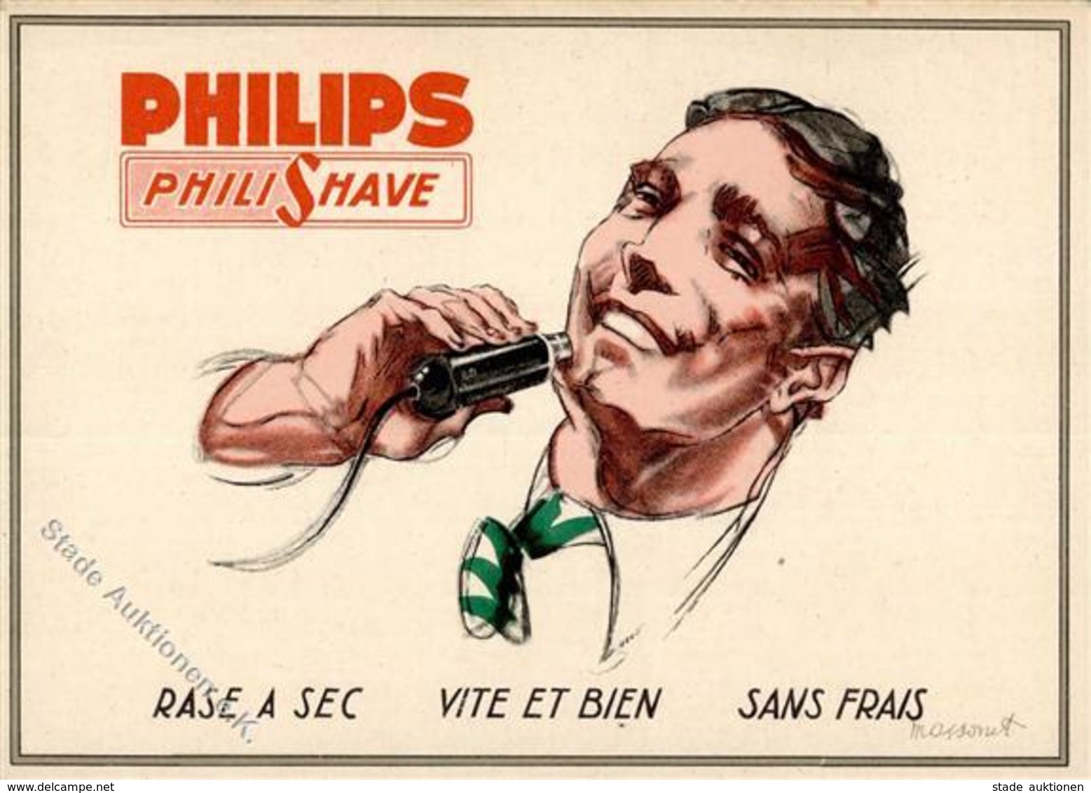Werbung Philips Rasierer Sign. Massonet Künstlerkarte I-II (Stauchung) Publicite - Pubblicitari