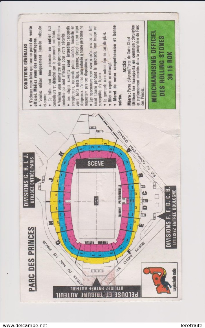 Concert ROLLING STONES 23 Juin 1990 Paris Parc Des Princes. - Tickets De Concerts