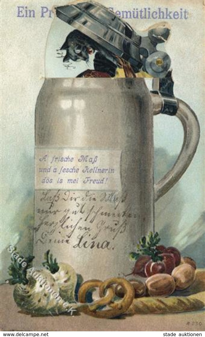 Bier Katze Mechanik AK 1909 I-II Chat Bière - Pubblicitari