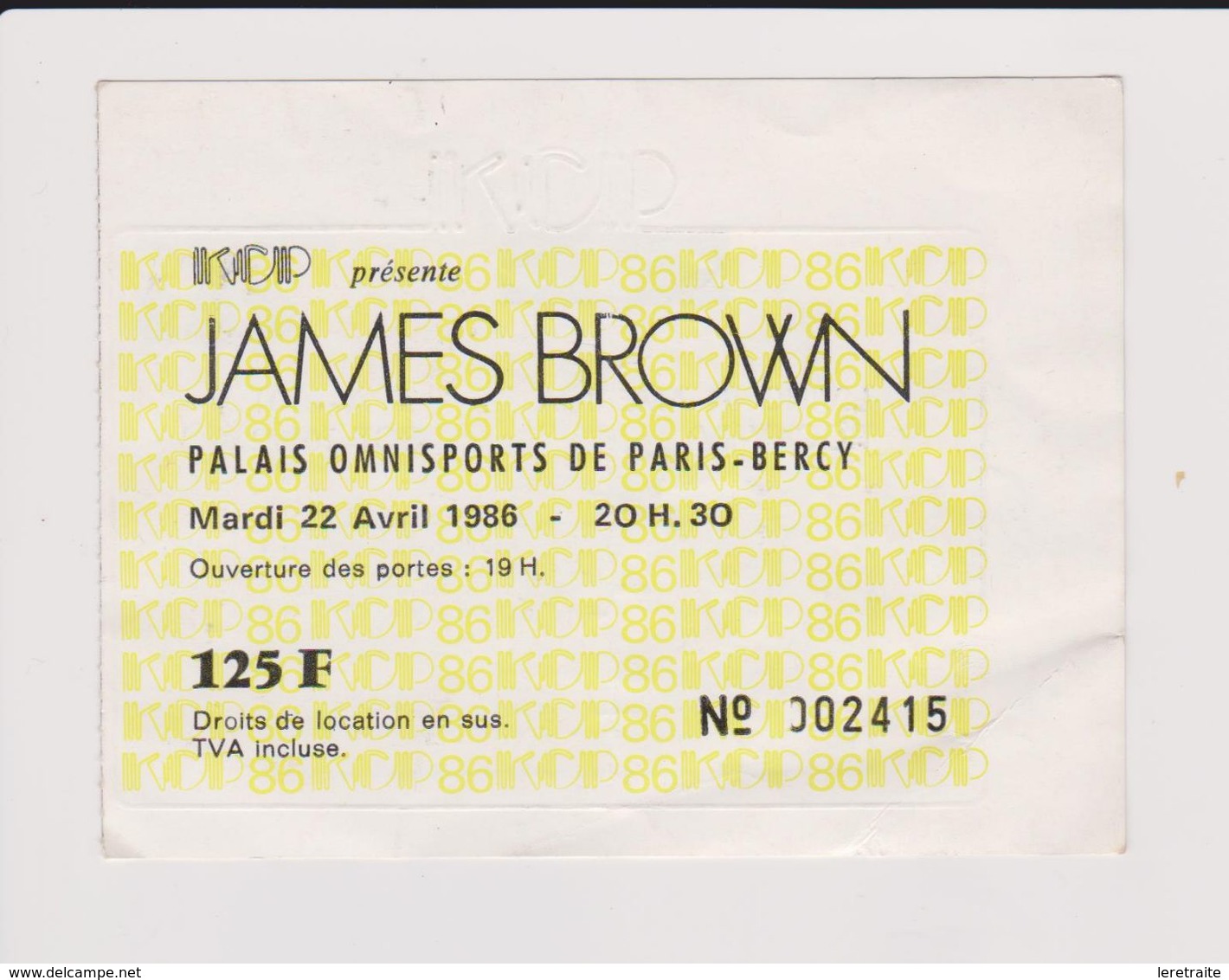 Concert JAMES BROWN Palais Omnisport De Paris Bercy 22 Avril 1986. - Konzertkarten