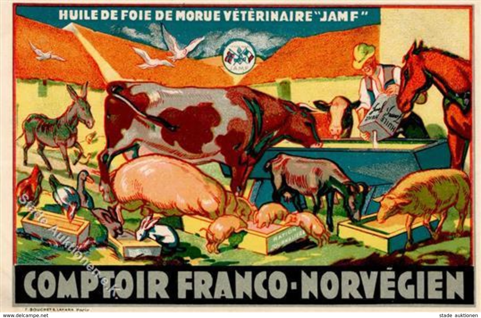Landwirtschaft Huile Foie De Morue Veterinaire Jamf Kühe Schweine Pferd Geflügel Werbe AK I-II Paysans Cochon - Esposizioni