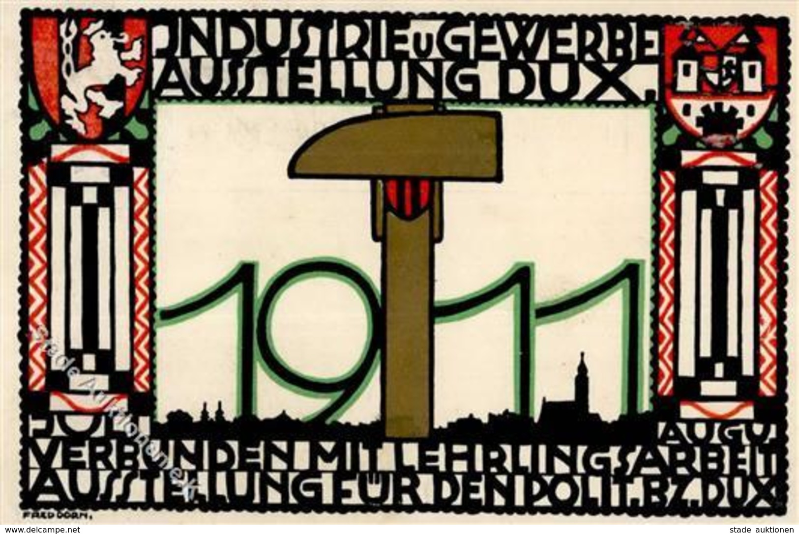Ausstellung Industrie U. Gewerbeausstellung Dux Sign. Dorn, A. R. Künstlerkarte 1911 I-II Expo - Esposizioni