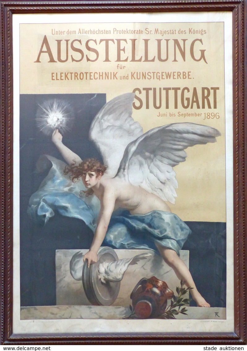 Ausstellung Stuttgart (7000) Elektrotechnik U. Kunstgewerbe 1896 Sign. Hagmann, St. Lith. Kunstanstalt M. Seeger Plakat  - Esposizioni