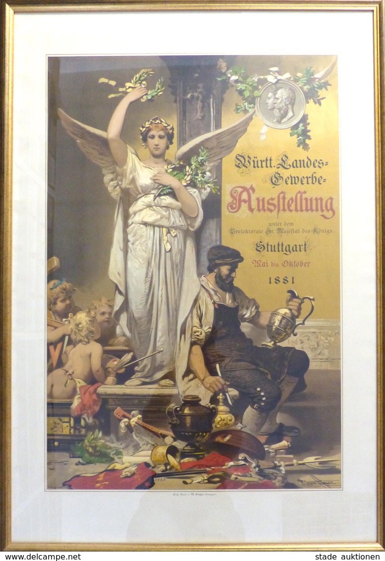 Ausstellung Stuttgart (7000) Württ. Landes Gewerbe Ausstellung 1881 Sign. Hagmann, St. U. Liezen Mayer Lith. Kunstanstal - Esposizioni