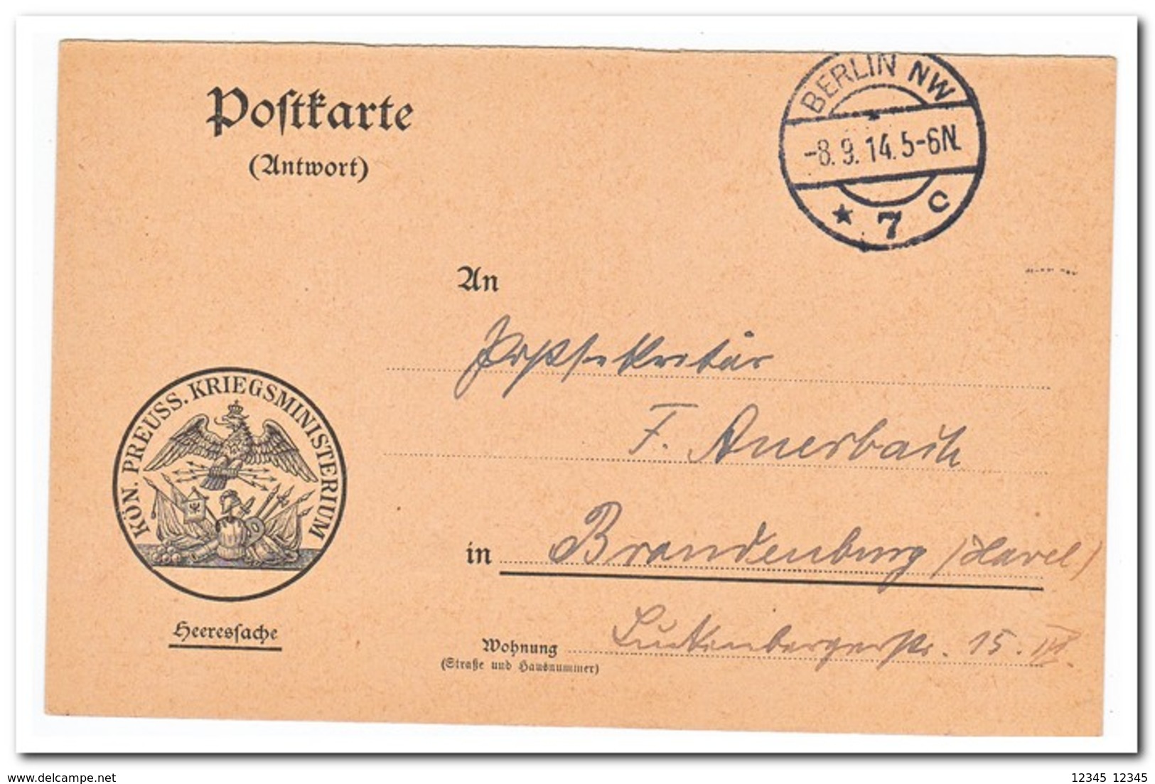 Berlin NW, Postkarte Kon. Preuss. Kriegsministerium - Covers & Documents