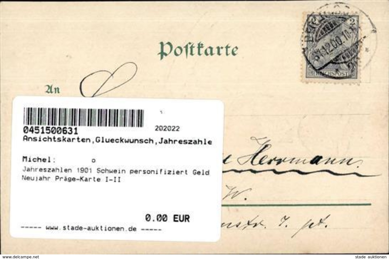 Jahreszahlen 1901 Schwein Personifiziert Geld Neujahr Präge-Karte I-II Cochon Bonne Annee Argent - Non Classificati