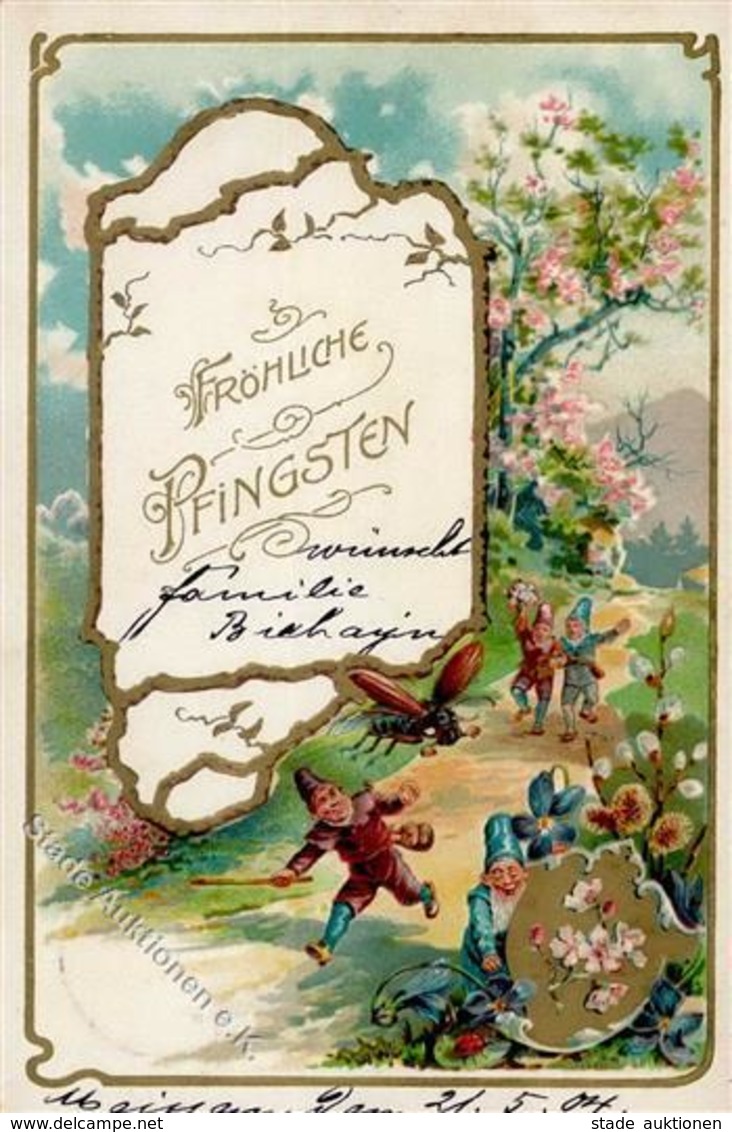 Zwerg Maikäfer Pfingsten  Lithographie / Prägedruck 1904 I-II Hanneton Lutin - Fiabe, Racconti Popolari & Leggende