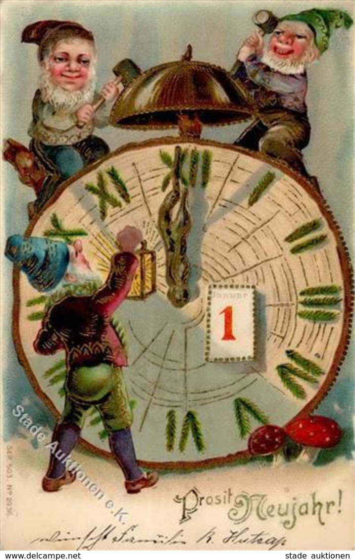 Zwerg Uhr Neujahr  Prägedruck 1905 I-II Bonne Annee Lutin - Fiabe, Racconti Popolari & Leggende