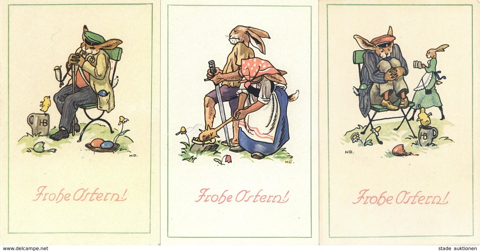 Ostern Hasen Personifiziert 12'er Set Künstler-Karten I-II Paques - Pasqua