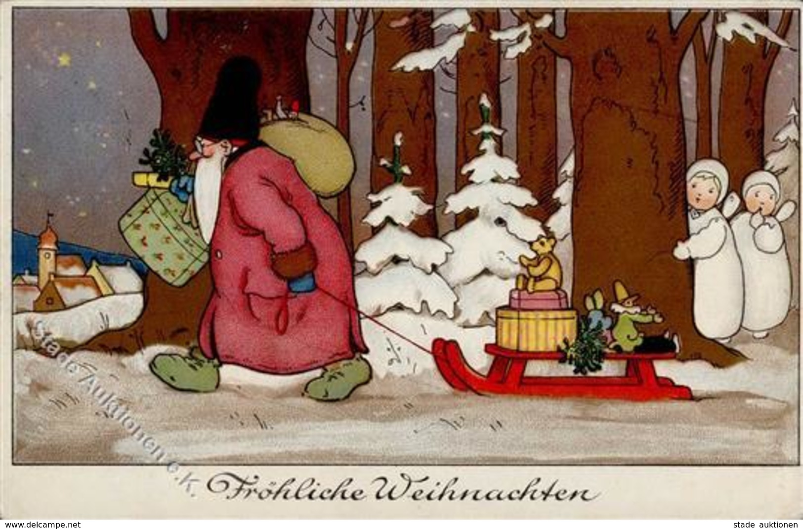 Weihnachtsmann Engel Teddy Spielzeug  Künstlerkarte I-II Pere Noel Jouet Ange - Santa Claus