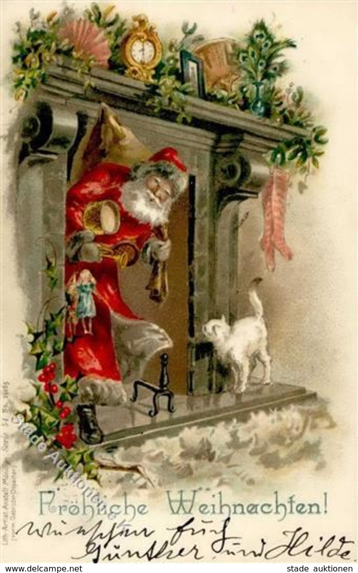 Weihnachtsmann Katze Litho 1899 I-II Pere Noel Chat - Santa Claus