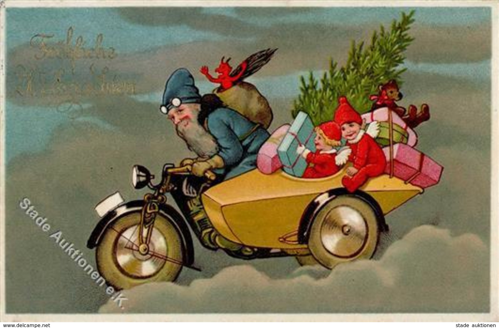 Weihnachtsmann Krampus Kinder Teddy Motorrad  I-II Pere Noel - Santa Claus