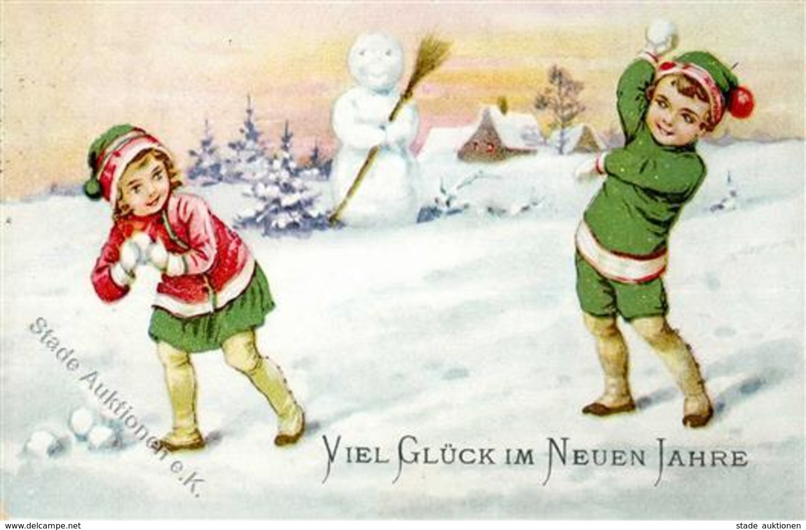 Neujahr Kinder Schneemann I-II (Marke Entfernt) Bonne Annee - Anno Nuovo