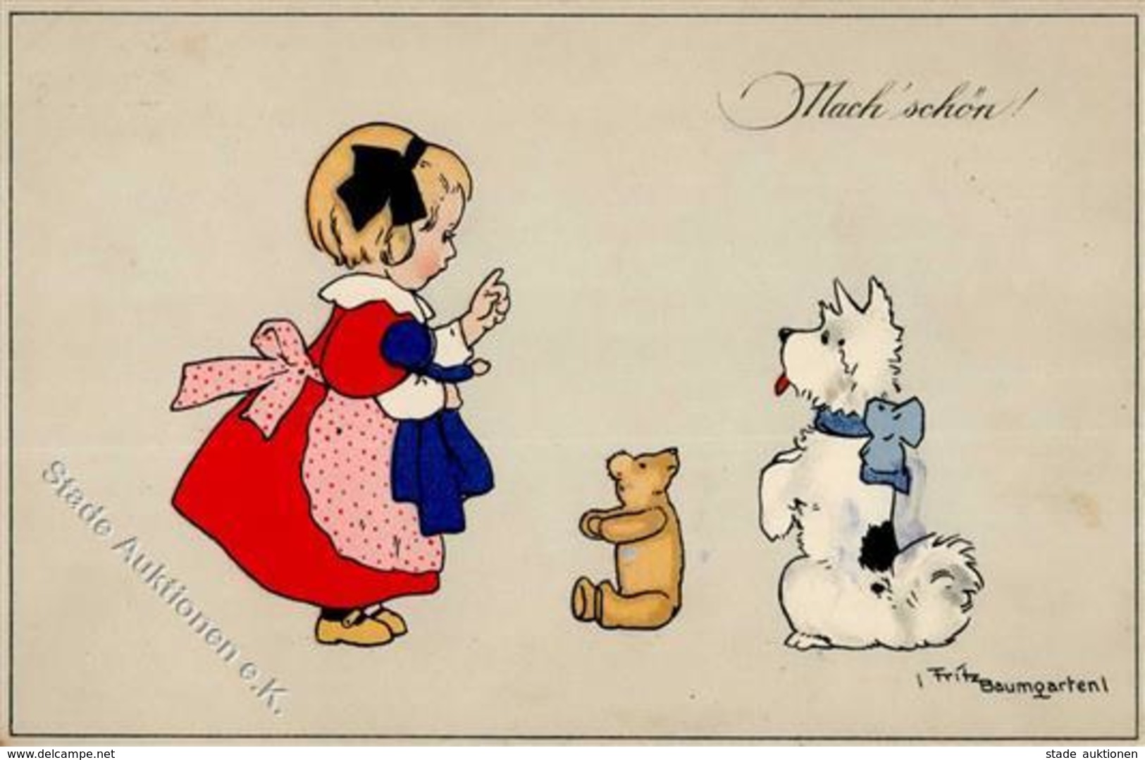 Baumgarten, Fritz Kinder Teddy Hund  Künstlerkarte 1918 I-II Chien - Nascite