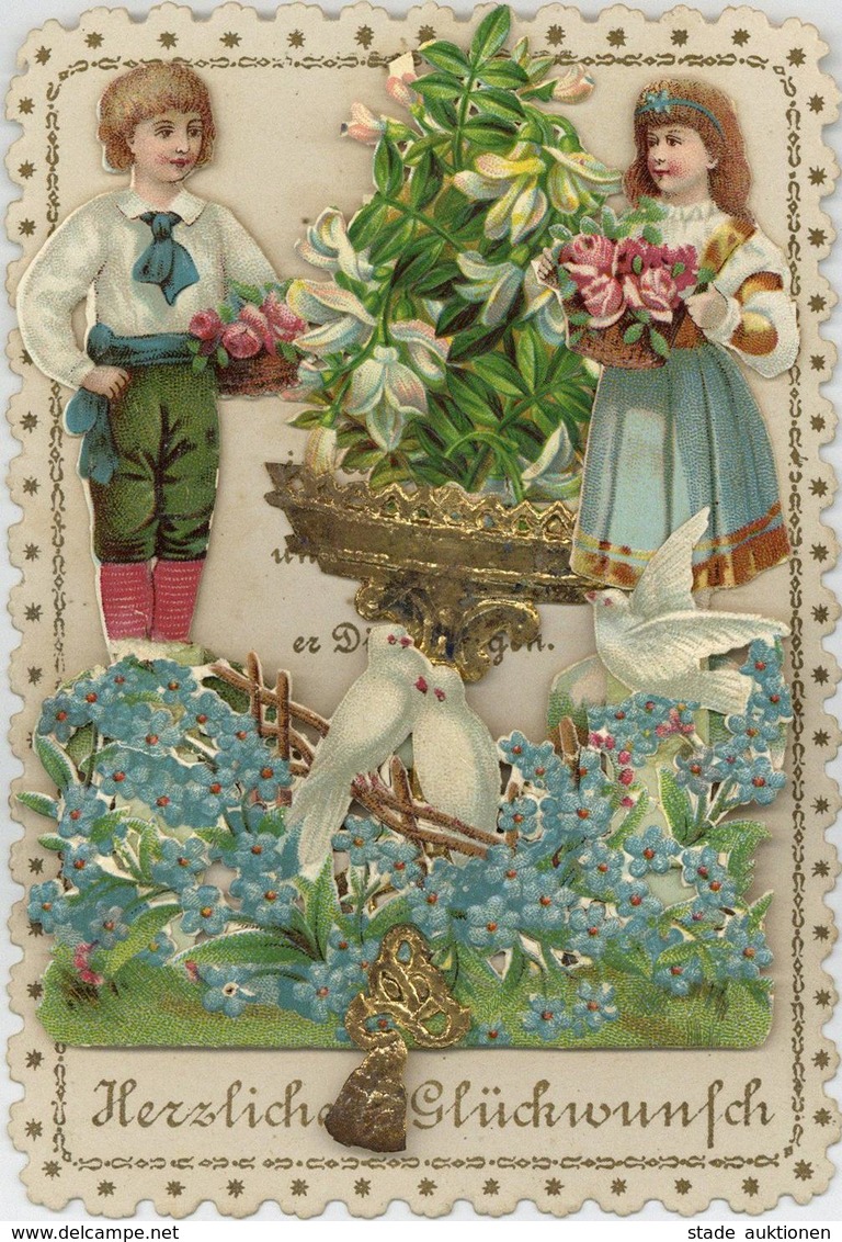 Glückwunsch Ziehkarte 3-D Mit Oblaten Um 1900 I-II - Geburt