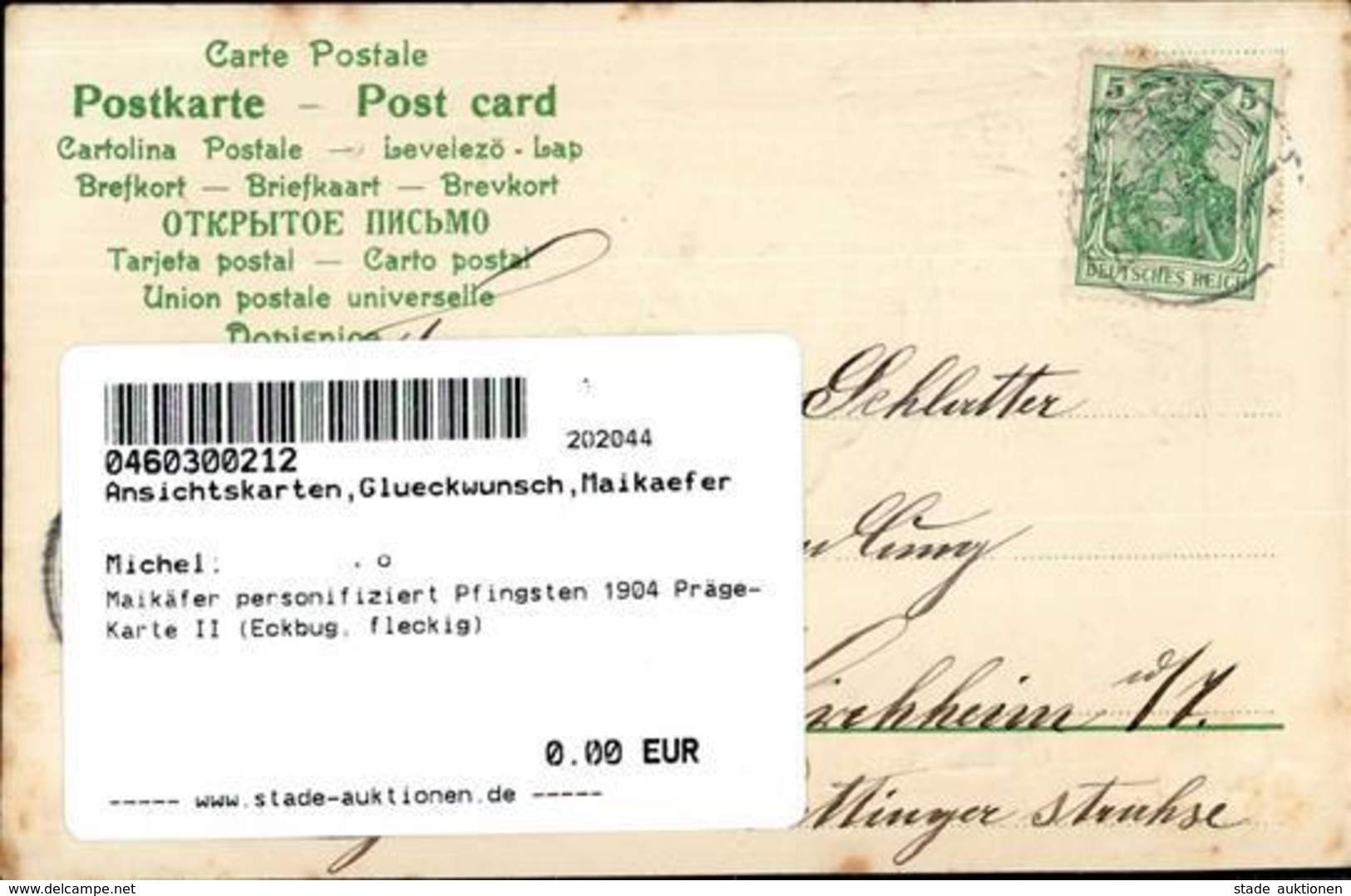 Maikäfer Personifiziert Pfingsten 1904 Präge-Karte II (Eckbug, Fleckig) Hanneton - Altri & Non Classificati